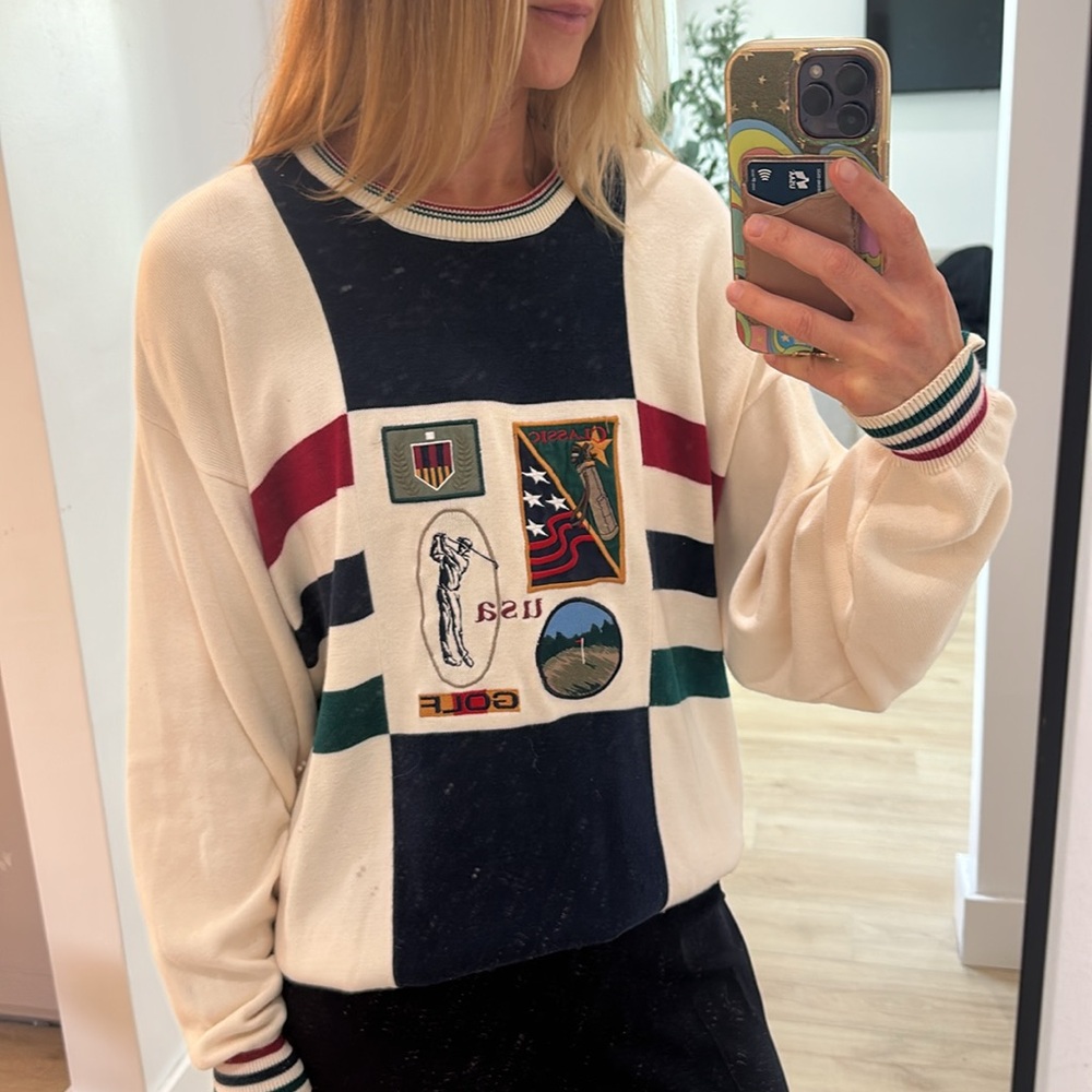 Vintage Crewneck Sweater - 100% Cotton - USA Golf Motif size large